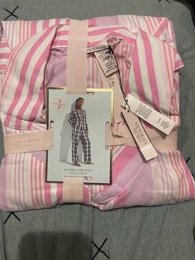 Victoria's Secret Pink & White Striped Flannel Pajamas